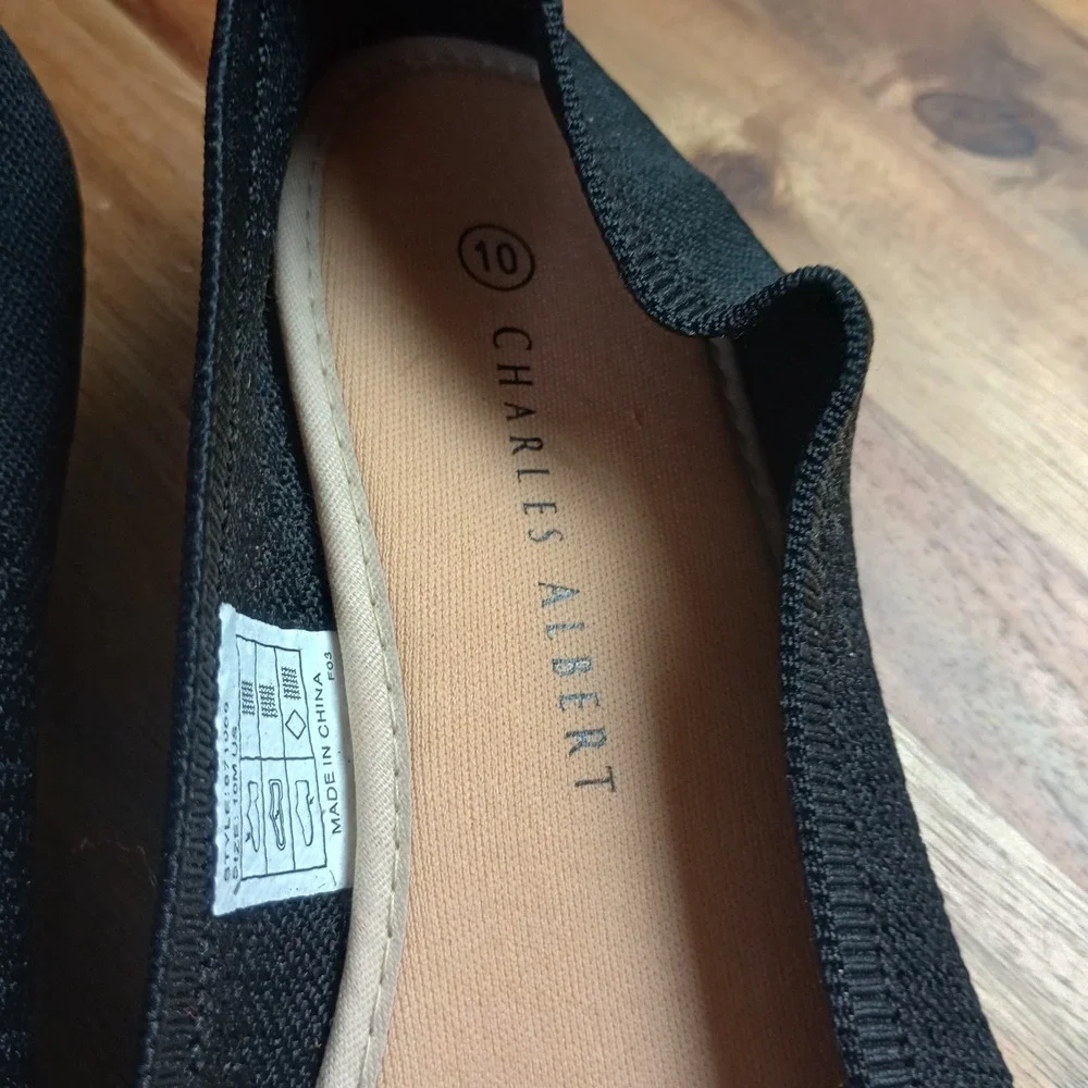 Charles Albert Knit Ballet Flats Womens Sz 10 Comfort Shoes Black Slip On Casual